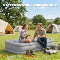 Outsunny Materasso Gonfiabile Singolo con Superficie Floccata, Pompa di Gonfiaggio e Borsa di Trasporto, Grigio(m-5)