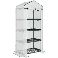 Outsunny Serre de jardin PE avec étagères 4 niveaux, serre de balcon, bâche renforcée 140 /m², châssis en acier, porte zippée enroulable, pour légumes plantes, intérieur extérieur, 70x50x160cm, blanc(m-12)