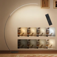 HOMCOM Lampadaire arc LED, lampadaire sur pied salon dimmable 30 W, télécommande magnétique, 120 x 27 x 172 cm, argent(m-11)