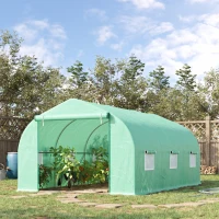 Outsunny Invernadero de Túnel 450x300x205 cm Invernadero de Jardín con 6 Ventanas Cubierta de Polietileno PE 140 g/m² y Estructura de Acero para Cultivo Plantas Jardín Terraza Verde(m-2)