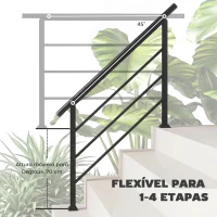 Outsunny Corrimão de Escada 131 cm Corrimão para Escada com Kit de Instalação Ângulo Ajustável para 1-4 Degraus Preto(m-4)