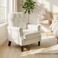 HOMCOM Fauteuil de salon, canapé 1 place avec assise rembourrée épaisse, coussin à ressorts, tissu en lin, 69x75x90cm, crème(m-10)