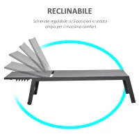 Outsunny Lettino Prendisole Alluminio Sdraio da Giardino Grigio e Nero(m-5)
