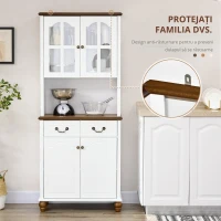 HOMCOM Sifonier de Bucătărie, Bufet, 2 Sertare, 2 Compartimente cu Uși, Design Clasic, Alb + Maro închis, 76 x 38 x 182 cm(m-3)