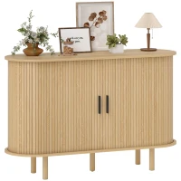 HOMCOM Aparador con Puertas Tambour Deslizantes 4 Compartimentos y Patas de Madera 120x40x78 cm Roble(m-10)