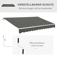 Outsunny Copertină Retractabilă de Exterior cu Brațe și Deschidere Manuală, 350x250 cm, Gri(m-6)