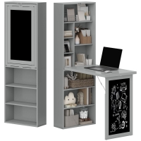 HOMCOM Bureau avec rangement pliable murale rabattable avec bibliothèque poste de travail tableau à craie et étagère réglable