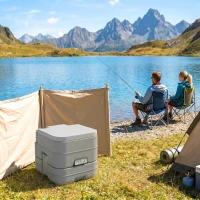 HOMCOM Sanita Portátil WC Portátil com 2 Depósitos de 10L Suporta até 200 kg Sanita para Exterior Campismo 36x42x30 cm Cinzento(m-9)