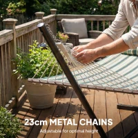 Outsunny Outdoor Hammock with Stand Detachable Pillow Striped Swing Steel Frame, for Garden, Patio, Green(m-6)