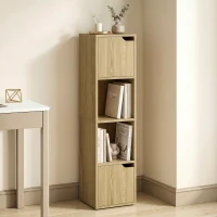 HOMCOM Narrow Bookcase, 4-Tier Bookshelf, Storage Cabinet with doors for Living Room, Bedroom, Oak(m-2)