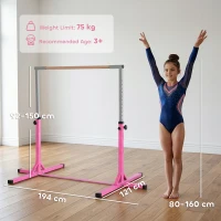 HOMCOM Height Adjustable Gymnastics Horizontal Bar For Kids Home Gym Training Children Junior Kip High Bar Fitness Pink(m-3)