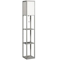 HOMCOM Floor Lamp with Shelves, 3 Layer Column Modern Standing Lamp for Living Room, Bedroom, Office, Grey(m-1)