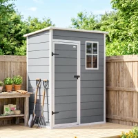 Outsunny Casetta da Giardino Porta Attrezzi con Porta Bloccabile, Finestra e Presa d'Aria, Grigio(m-9)