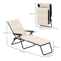 Outsunny Bain de soleil pliable transat inclinable 6 positions avec matelas + accoudoirs acier polyester 153 x 58,5 x 89 cm crème(m-3)