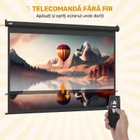 HOMCOM Ecran pentru Proiector 89" Format 4:3 Reglabil cu Telecomandă, 171x130cm, Negru(m-8)