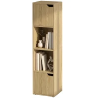 HOMCOM Narrow Bookcase, 4-Tier Bookshelf, Storage Cabinet with doors for Living Room, Bedroom, Oak(m-9)
