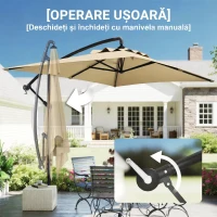 Outsunny Umbrelă de grădină suspendată cu bază în cruce și deschidere cu manivelă, 294x193cm, bej(m-6)