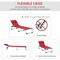 Outsunny șezlong pliabil de grădină cu pernă pentru cap, șezlong cu spătar reglabil în 4 trepte, pat de camping, suport până la 120 kg, pentru exterior/park/grădină, roșu(m-4)