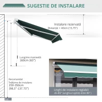 Outsunny Perdea de Soare Rulanta Manuala de Perete Tesatura de Poliester 2.5 × 2m Verde(m-5)