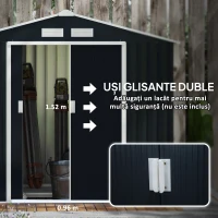 Outsunny Casuta de Gradina Depozitare Unelte din Tabla de Otel, Magazie de Gradina din Otel cu Usi glisante, 213x130x185cm, Gri(m-6)