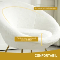 HOMCOM Fotoliu pentru Cameră cu Tapițerie din Blană Sintetică și Picioare Metalice, 75x66x79 cm, Alb(m-8)
