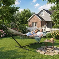 Outsunny Cama Rede com Suporte Rede de Jardim Portátil com Almofada Removível Barras Estabilizadoras 353x94x115 cm Verde(m-9)