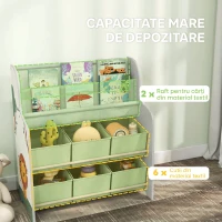 AIYAPLAY Raft pentru Jucării cu 6 Sertare din Material Textil și Bibliotecă cu 2 Nivele, din Lemn și Oțel, 63x30x71 cm, Verde(m-4)