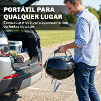 Outsunny Barbecue de Carvão Portátil com Tampa Suporte Grelha Ventilação Ajustável Ø41x44 cm Preto(m-4)