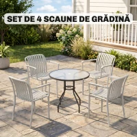 Outsunny Set 4 Scaune de Grădină Stackabile din Polipropilenă Anti-UV, Design Lamelar cu Cotiere, pentru Terasă Balcon Exterior Interior, Gri(m-4)