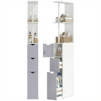 HOMCOM Tall Bathroom Cabinet, Freestanding Slim Bathroom Storage Cabinet with 2-Tier Open Shelf and 2 Drawers for Small Space, Narrow Cupboard Storage Unit, White and Grey(m-10)