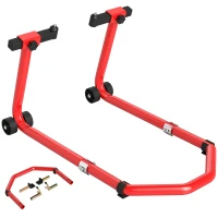 HOMCOM Stand pentru Motocicletă, Față și Spate, Capacitate 390 kg, Furci în U și L, Roți și Suporturi Antiderapante, Roșu(m-11)