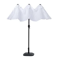Outsunny Umbrela de soare de gradina basculabila dubla cu deschidere cu manivela, copertina cu orificii cu ventilatie si 12 nervuri, 295x152x222cm, alb(m-18)