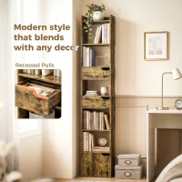 HOMCOM Bookcase Tall Narrow with 5 Tiers and Drawers Freestanding Bookshelf Storage Cabinet for Living Room Rustic Brown(m-6)