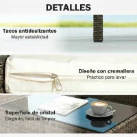 Outsunny Conjunto de Jardín Exterior de Ratán 4 Piezas Incluye Sofá de 2 Plazas 2 Sillas Mesa de Vidrio Cojines Lavables Marrón(m-6)