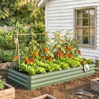 Outsunny Letto per Orto Rialzato in Metallo da Esterno, Portapiante per Fiori ed Erbe, 241x90,5x30cm(m-8)