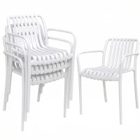 Outsunny Juego de 4 Sillas de Jardín Exterior Apilables de PP con Respaldo Curvado Asiento de Listones 55x58,5x81,5 cm Blanco(m-10)