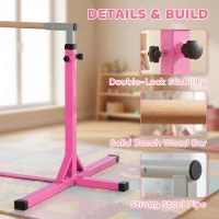 HOMCOM Height Adjustable Gymnastics Horizontal Bar For Kids Home Gym Training Children Junior Kip High Bar Fitness Pink(m-6)