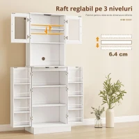 HOMCOM Dulap de bucătărie, raft reglabil, blat, uși din acril, orificiu pentru cablu, pentru living, bucătărie, sufragerie, MDF, Alb(m-6)