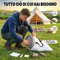 Outsunny Materasso Gonfiabile Singolo con Superficie Floccata, Pompa di Gonfiaggio e Borsa di Trasporto, Grigio(m-9)