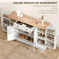 HOMCOM Buffet cuisine, meuble de rangement avec tiroir, 4 portes, étagères réglables et 6 racks de porte, 138x40x83,5cm, blanc(m-4)