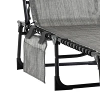 Outsunny Portable Sun Lounger, Folding Camping Bed Cot, Reclining Lounge Chair 5-position Adjustable Backrest with Side Pocket, Pillow for Patio Garden Beach Pool, Mixed Grey(m-9)