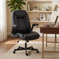 HOMCOM Silla de oficina ergonómica sillón de oficina reposabrazos abatibles altura ajustable función balanceo negro(m-5)