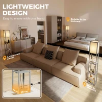 HOMCOM Floor Lamp with Shelves, 3 Layer Column Modern Standing Lamp for Living Room, Bedroom, Office, Grey(m-9)
