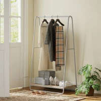 HOMCOM Charriot com Prateleira para Sapatos Barras Superior e Laterais Estrutura de Metal 80x44x140 cm Madeira e Cinza(m-6)