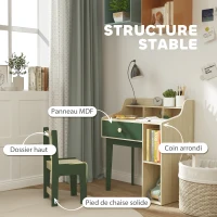 AIYAPLAY Ensemble bureau et chaise pour enfant avec étagères de rangement et tiroir, mobilier pour enfants de 3 à 10 ans, vert(m-6)