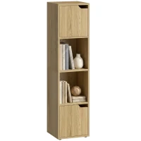 HOMCOM Narrow Bookcase, 4-Tier Bookshelf, Storage Cabinet with doors for Living Room, Bedroom, Oak(m-8)