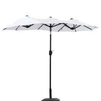 Outsunny Umbrela de soare de gradina basculabila dubla cu deschidere cu manivela, copertina cu orificii cu ventilatie si 12 nervuri, 295x152x222cm, alb(m-16)