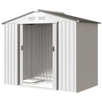 Outsunny Abrigo de Jardim 213x130x185cm Abrigo de Jardim Metálico de Exterior com 2 Portas Deslizantes e 4 Janelas Branco e Cinza(m-17)
