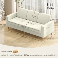 HOMCOM Canapé 3 places en velours côtelé, canapé avec coussins à ressorts et assise rembourré, 192x80x84,5cm, beige(m-3)
