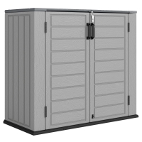 Outsunny Abrigo de Jardim Exterior de HDPE 940L com Tampa Dobrável e 2 Portas, Fecho para Armazenamento 142x67x119 cm Cinzento Claro
